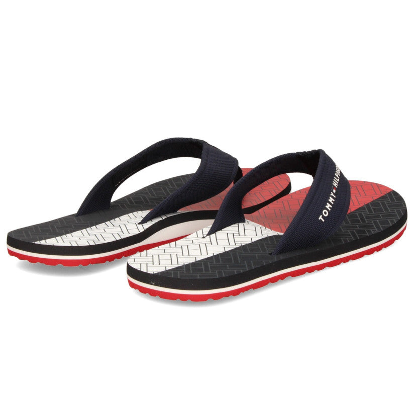 Chancletas Tommy Hilfiger Hombre Negro, blanco y rojo con Correa de Nylon Azul Marino