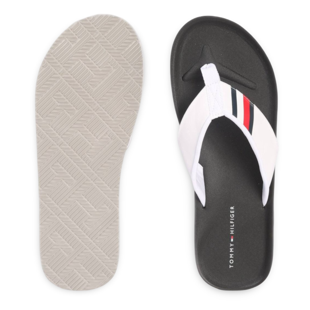 Chancletas Tommy Hilfiger Hombre Blanco Negro con Correa Acolchada