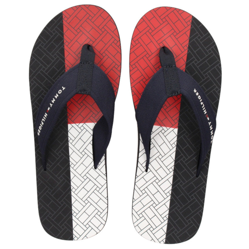 Chancletas Tommy Hilfiger Hombre Negro, blanco y rojo con Correa de Nylon Azul Marino