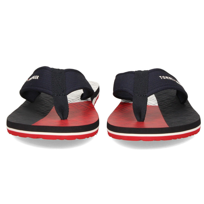 Chancletas Tommy Hilfiger Hombre Negro, blanco y rojo con Correa de Nylon Azul Marino