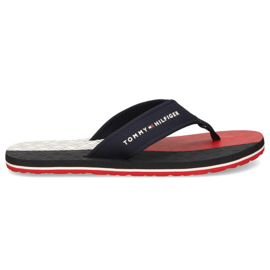 Chancletas Tommy Hilfiger Hombre Negro, blanco y rojo con Correa de Nylon Azul Marino