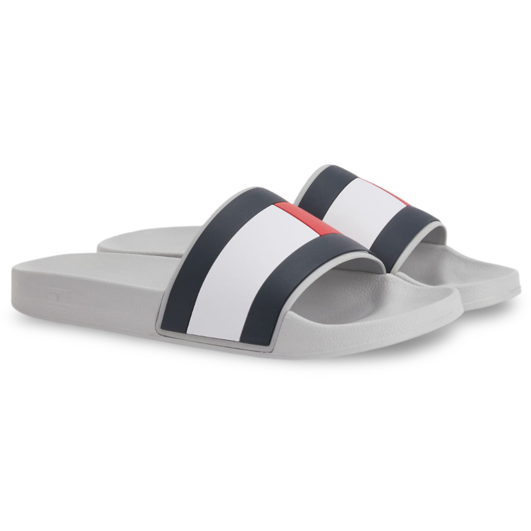 Chancletas Tommy Hilfiger Hombre Flag Pool Slide – Gris Claro