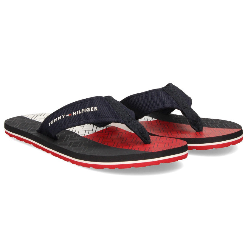 Chancletas Tommy Hilfiger Hombre Negro, blanco y rojo con Correa de Nylon Azul Marino