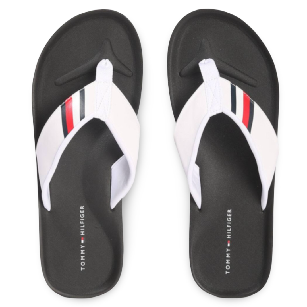 Chancletas Tommy Hilfiger Hombre Blanco Negro con Correa Acolchada