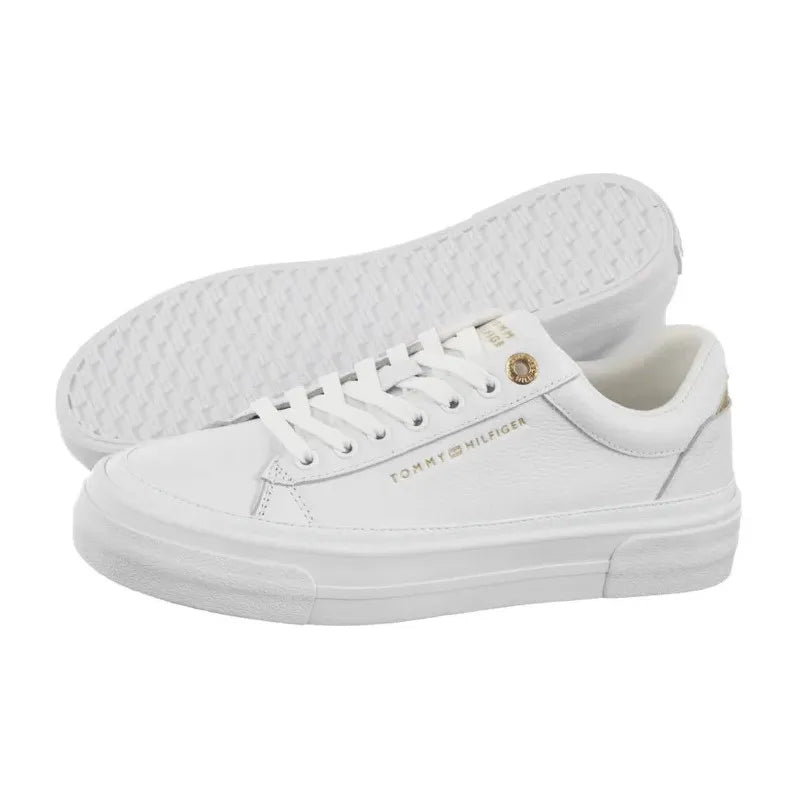 TOMMY HILFIGER METALIC LOGO PLATFORM TRAINERS LEATHER